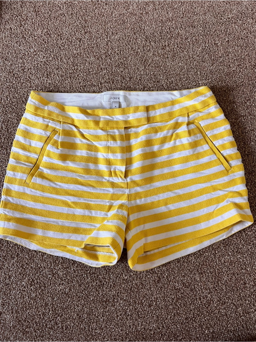 J. Crew Yellow and White Striped High-Waist Women's Shorts